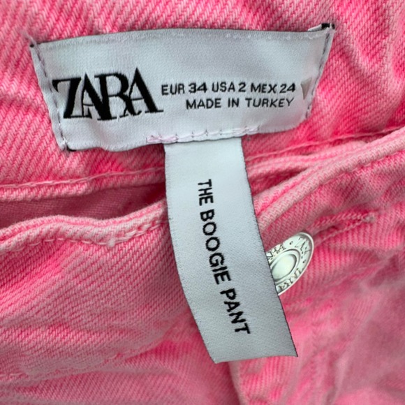 ZARA Womens The Boogie Pant High Waist Wide Leg Jean Size 2 Hot Neon Pink 90s - Picture 2 of 8